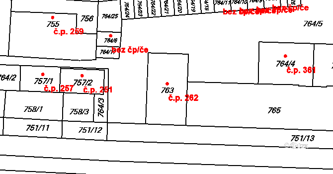 Šanov 262 na parcele st. 763 v KÚ Šanov nad Jevišovkou, Katastrální mapa
