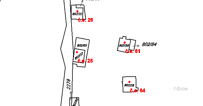 Vranov nad Dyjí 61 na parcele st. 802/36 v KÚ Vranov nad Dyjí, Katastrální mapa