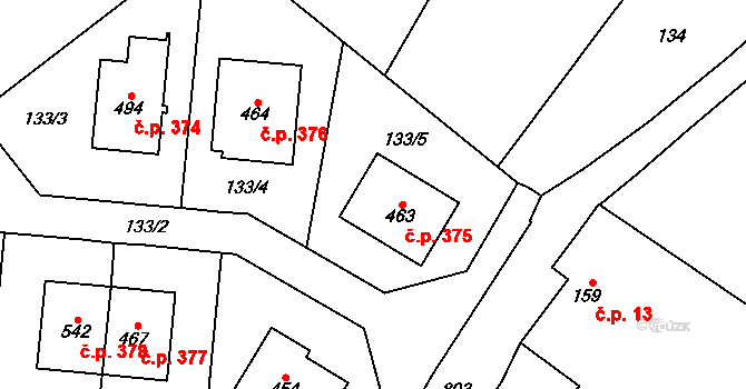 Kokory 375 na parcele st. 463 v KÚ Kokory, Katastrální mapa
