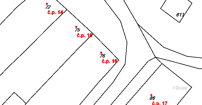 Lobodice 16 na parcele st. 76 v KÚ Lobodice, Katastrální mapa