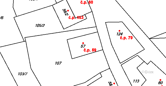 Partutovice 59 na parcele st. 57 v KÚ Partutovice, Katastrální mapa