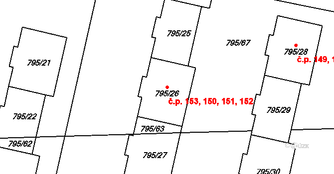 Šipší 150,151,152,153, Kutná Hora na parcele st. 795/25 v KÚ Sedlec u Kutné Hory, Katastrální mapa