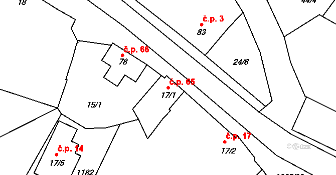 Strážnice 65, Vysoká na parcele st. 17/1 v KÚ Strážnice u Mělníka, Katastrální mapa