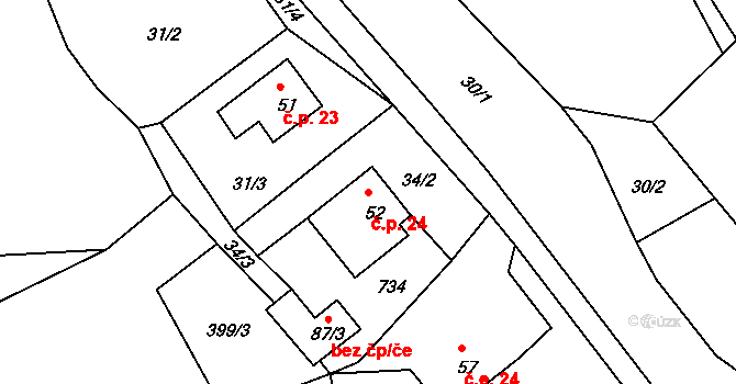 Lípa 24, Merklín na parcele st. 52 v KÚ Lípa, Katastrální mapa