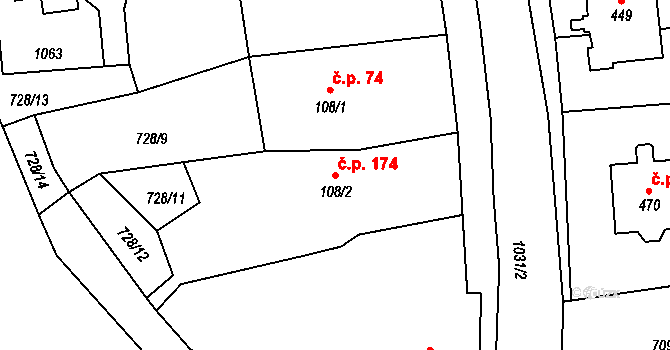Otovice 174 na parcele st. 108/2 v KÚ Otovice u Karlových Var, Katastrální mapa
