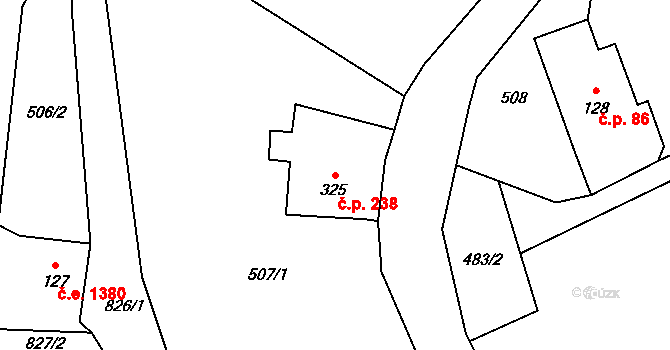 Hraničná 238, Janov nad Nisou na parcele st. 325 v KÚ Hraničná nad Nisou, Katastrální mapa