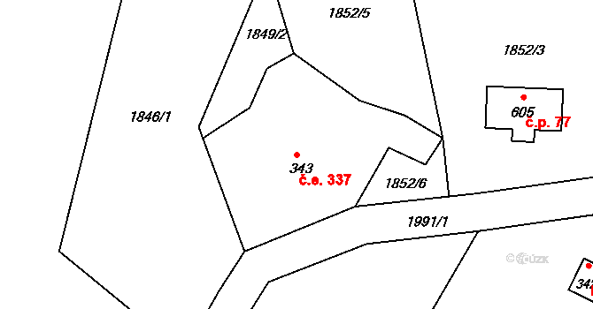 Karlov 337, Josefův Důl na parcele st. 343 v KÚ Karlov u Josefova Dolu, Katastrální mapa