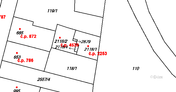 Jablonec nad Nisou 2253 na parcele st. 2118/1 v KÚ Jablonec nad Nisou, Katastrální mapa