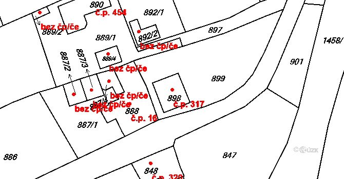 Mšeno nad Nisou 317, Jablonec nad Nisou na parcele st. 898 v KÚ Mšeno nad Nisou, Katastrální mapa