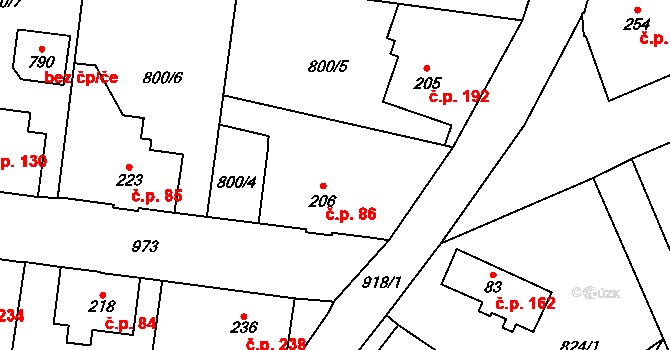 Kokonín 86, Jablonec nad Nisou na parcele st. 206 v KÚ Kokonín, Katastrální mapa