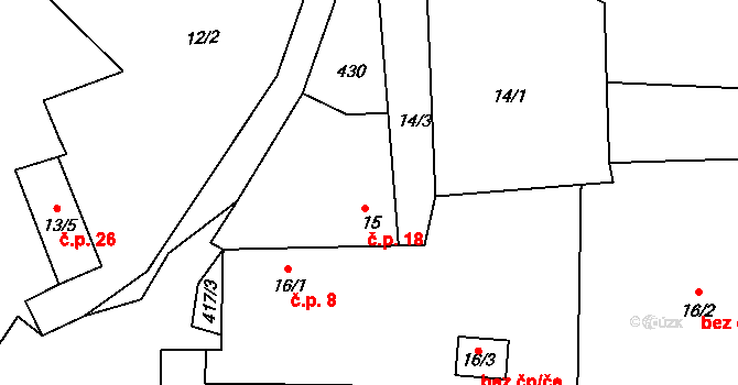 Přímělkov 18, Brtnice na parcele st. 15 v KÚ Přímělkov, Katastrální mapa