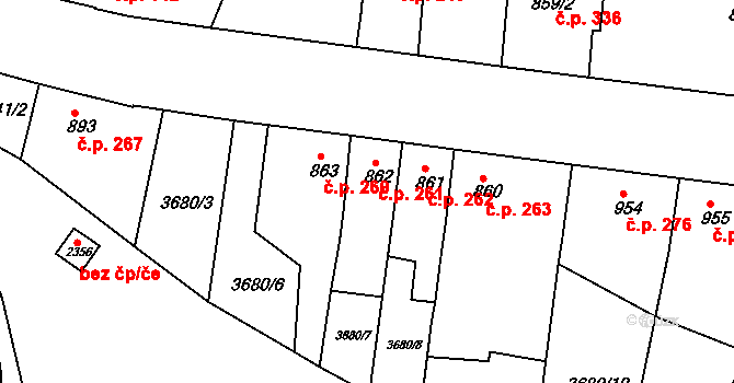 Telč-Podolí 261, Telč na parcele st. 862 v KÚ Telč, Katastrální mapa