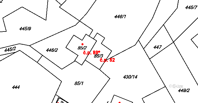 Karpentná 52, Třinec na parcele st. 85/3 v KÚ Karpentná, Katastrální mapa