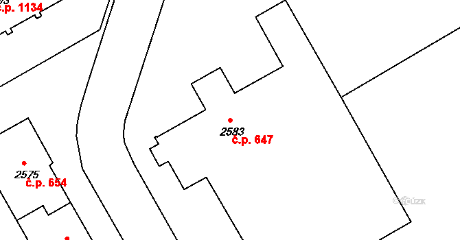 Lyžbice 647, Třinec na parcele st. 2583 v KÚ Lyžbice, Katastrální mapa