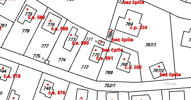 Lety 591 na parcele st. 770 v KÚ Lety u Dobřichovic, Katastrální mapa