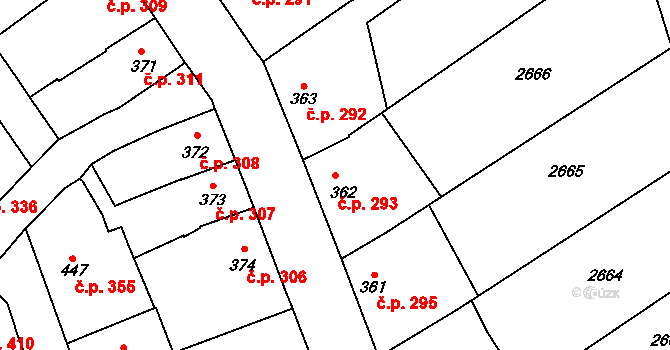 Dobříš 293 na parcele st. 362 v KÚ Dobříš, Katastrální mapa