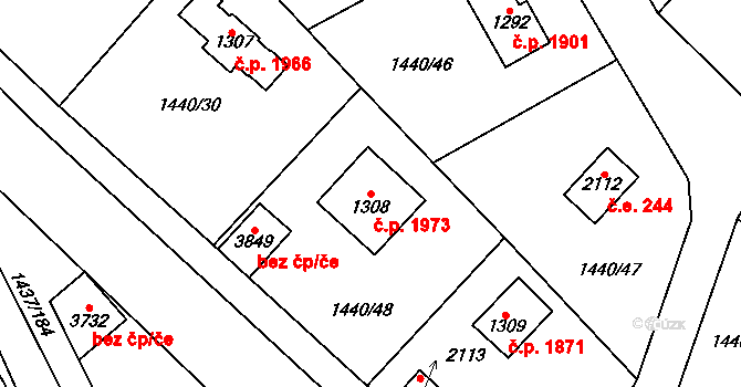 Dobříš 1973 na parcele st. 1308 v KÚ Dobříš, Katastrální mapa