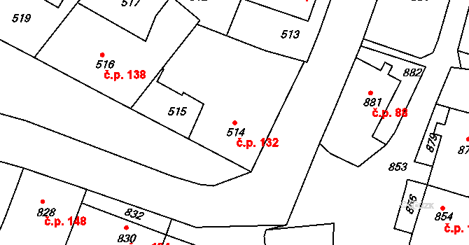 Babice nad Svitavou 132 na parcele st. 514 v KÚ Babice nad Svitavou, Katastrální mapa