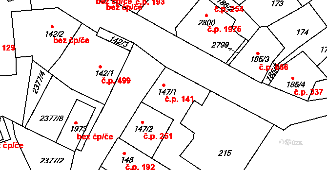 Tišnov 141 na parcele st. 147/1 v KÚ Tišnov, Katastrální mapa