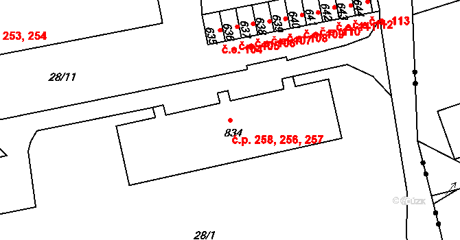 Kamenná 256,257,258, Jílové na parcele st. 834 v KÚ Jílové u Děčína, Katastrální mapa