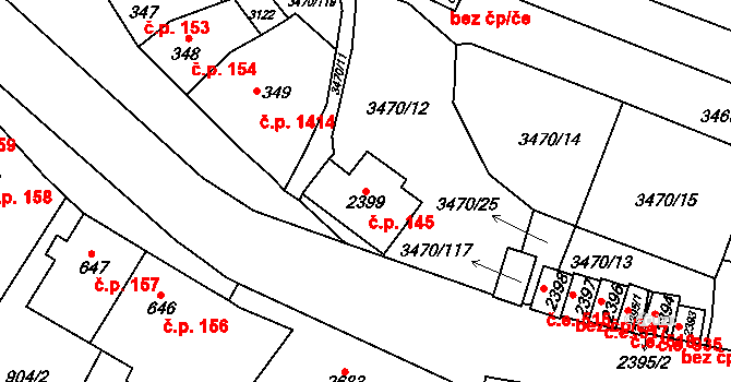 Kyjov 145 na parcele st. 2399 v KÚ Kyjov, Katastrální mapa