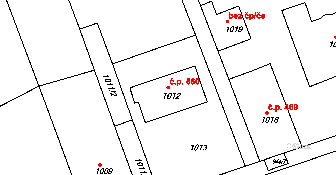 Ivanovice na Hané 560 na parcele st. 1012 v KÚ Ivanovice na Hané, Katastrální mapa