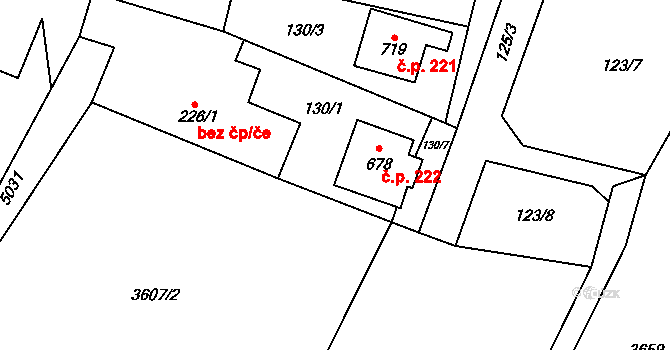 Jindřichov 222 na parcele st. 678 v KÚ Jindřichov ve Slezsku, Katastrální mapa