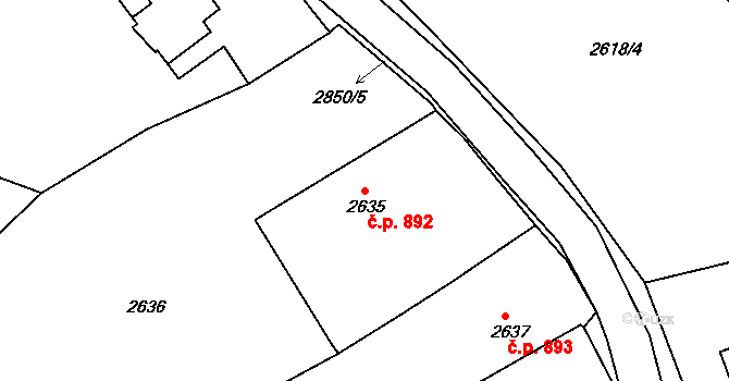 Pod Cvilínem 892, Krnov na parcele st. 2635 v KÚ Opavské Předměstí, Katastrální mapa