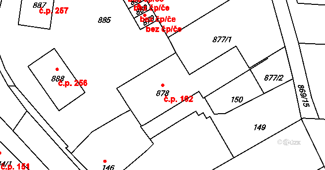 Divišov 162 na parcele st. 878 v KÚ Divišov u Benešova, Katastrální mapa