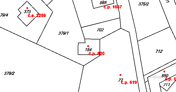Struhařov 620, Kamenice na parcele st. 154 v KÚ Štiřín, Katastrální mapa