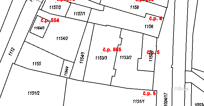 Brněnské Ivanovice 585, Brno na parcele st. 1153/3 v KÚ Brněnské Ivanovice, Katastrální mapa