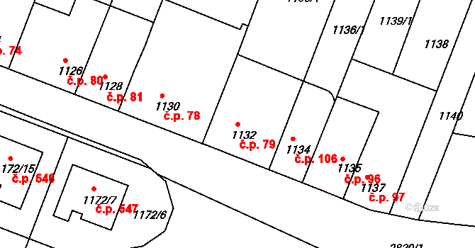 Dačice V 79, Dačice na parcele st. 1132 v KÚ Dačice, Katastrální mapa