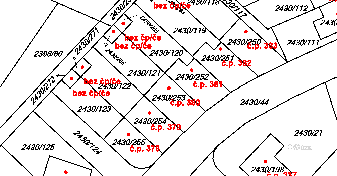Dačice V 380, Dačice na parcele st. 2430/253 v KÚ Dačice, Katastrální mapa