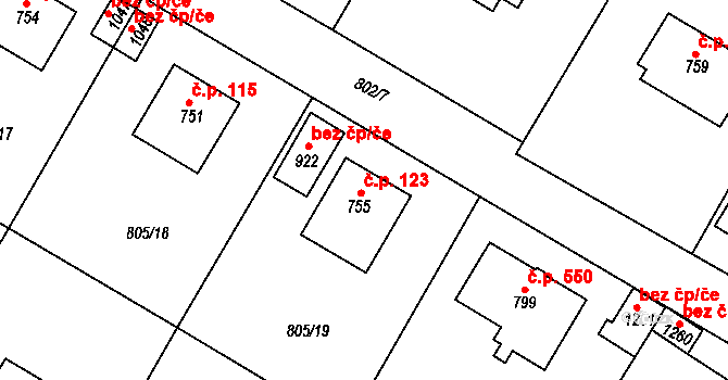 Hejnice 123 na parcele st. 755 v KÚ Hejnice, Katastrální mapa