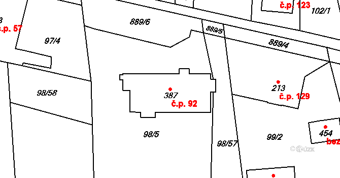 Ohrazenice 92 na parcele st. 387 v KÚ Ohrazenice u Turnova, Katastrální mapa