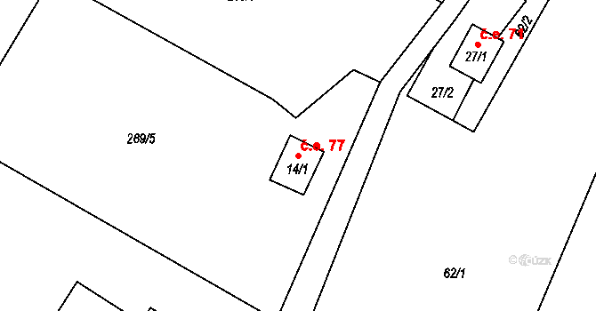 Bernartice 77 na parcele st. 14/1 v KÚ Bečkov, Katastrální mapa