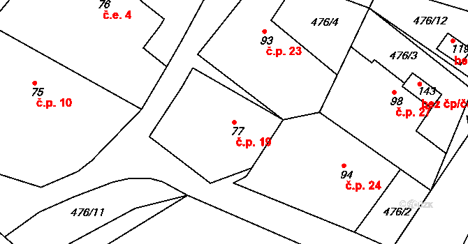 Kruhy 19, Mnichovo Hradiště na parcele st. 77 v KÚ Podolí u Mnichova Hradiště, Katastrální mapa