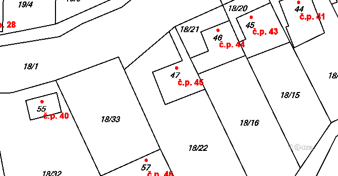 Chrastová Lhota 45, Brněnec na parcele st. 47 v KÚ Chrastová Lhota, Katastrální mapa