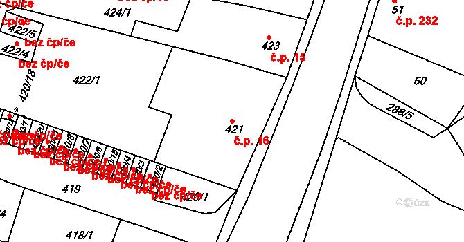 Předměstí 16, Moravská Třebová na parcele st. 421 v KÚ Moravská Třebová, Katastrální mapa