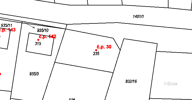 Slavkov pod Hostýnem 30 na parcele st. 235 v KÚ Slavkov pod Hostýnem, Katastrální mapa