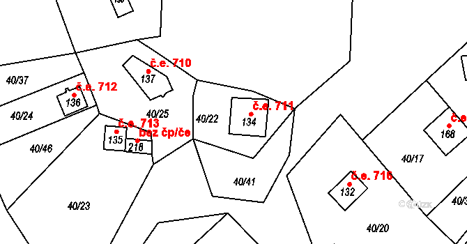 Dalov 711, Šternberk na parcele st. 134 v KÚ Dalov, Katastrální mapa