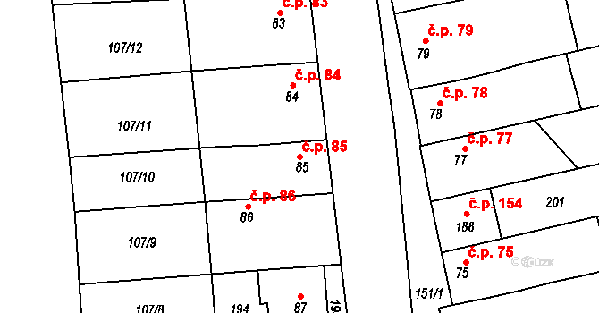 Lípy 85, Slatinice na parcele st. 85 v KÚ Lípy, Katastrální mapa