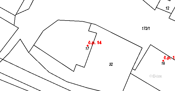 Chomutičky 14, Chomutice na parcele st. 17 v KÚ Chomutičky, Katastrální mapa