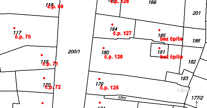 Mimoň III 126, Mimoň na parcele st. 180 v KÚ Mimoň, Katastrální mapa