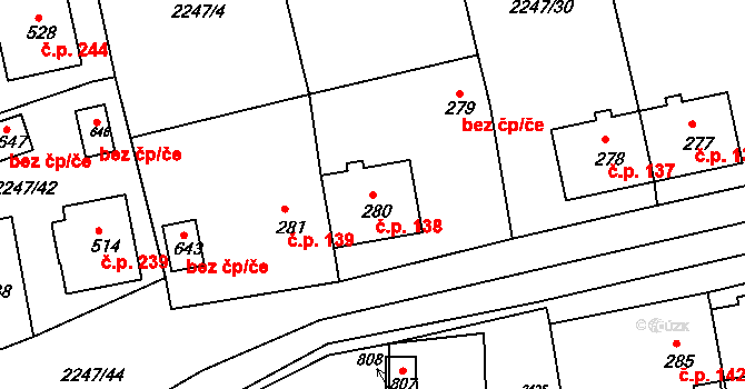Horní Lideč 138 na parcele st. 280 v KÚ Horní Lideč, Katastrální mapa
