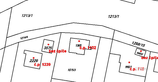 Rožnov pod Radhoštěm 1102 na parcele st. 1365 v KÚ Rožnov pod Radhoštěm, Katastrální mapa