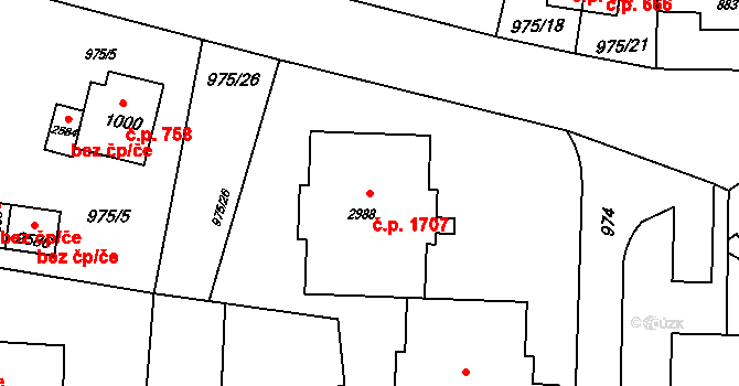 Rožnov pod Radhoštěm 1707 na parcele st. 2988 v KÚ Rožnov pod Radhoštěm, Katastrální mapa