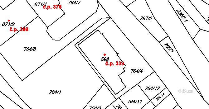 Čistá 339 na parcele st. 598 v KÚ Čistá u Litomyšle, Katastrální mapa