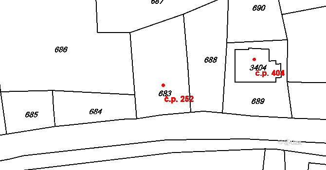 Radiměř 252 na parcele st. 683 v KÚ Radiměř, Katastrální mapa