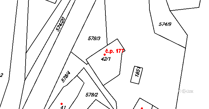 Trstěnice 177 na parcele st. 42/1 v KÚ Trstěnice u Litomyšle, Katastrální mapa
